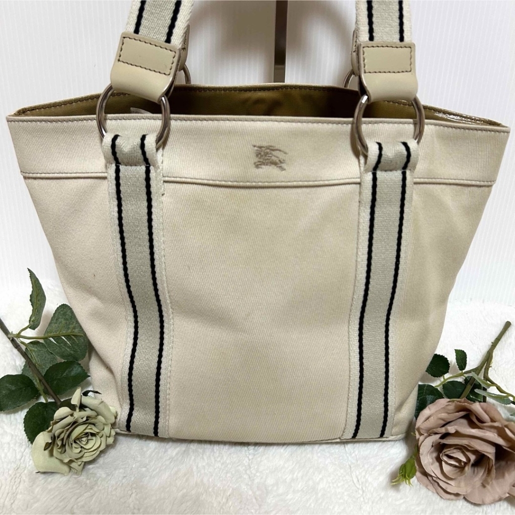 Burberry Beige Tote With Black Stripes (Authentic)